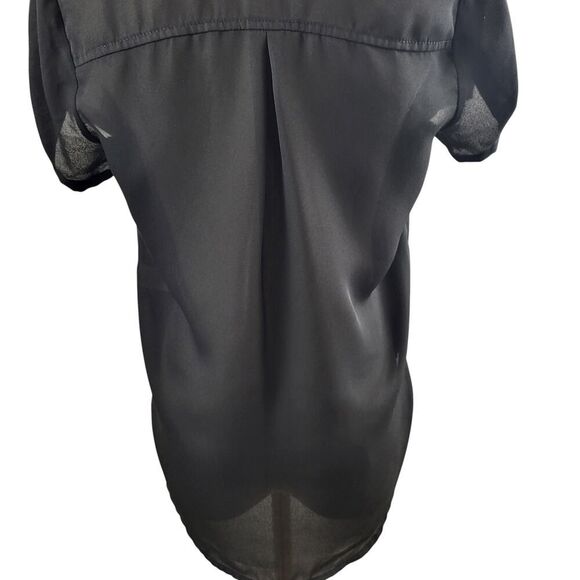 Lily Star X-Small Black Sheer Blouse Short Sleeve V-Neck High Low Hem - Picture 10 of 13